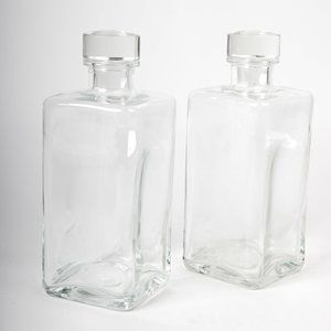 2 Vintage Square Decanters with hand-hold divots